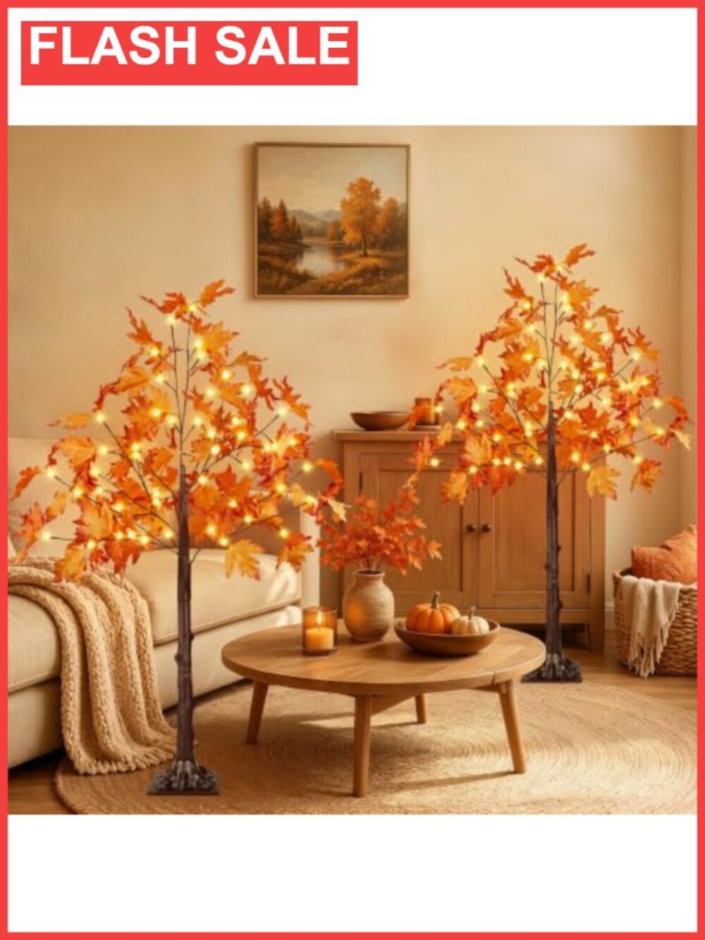 2 Pack 4FT 100 LED Lighted Maple Tree Artificial Fall Decor Indoor Outdoor